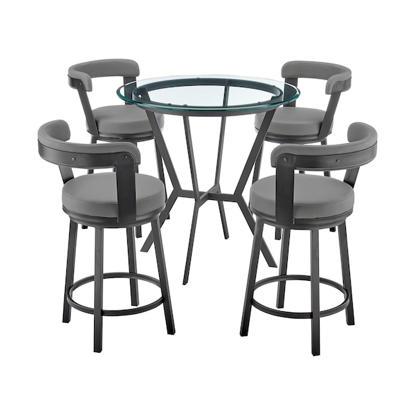 Armen Living Naomi and Bryant 5-Piece Counter Height Dining Set in Black Metal and Gray Faux Leather SETNMBYGRBL5 - main